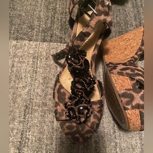 Giani Bernini Brown Leopard Wedge Sandals